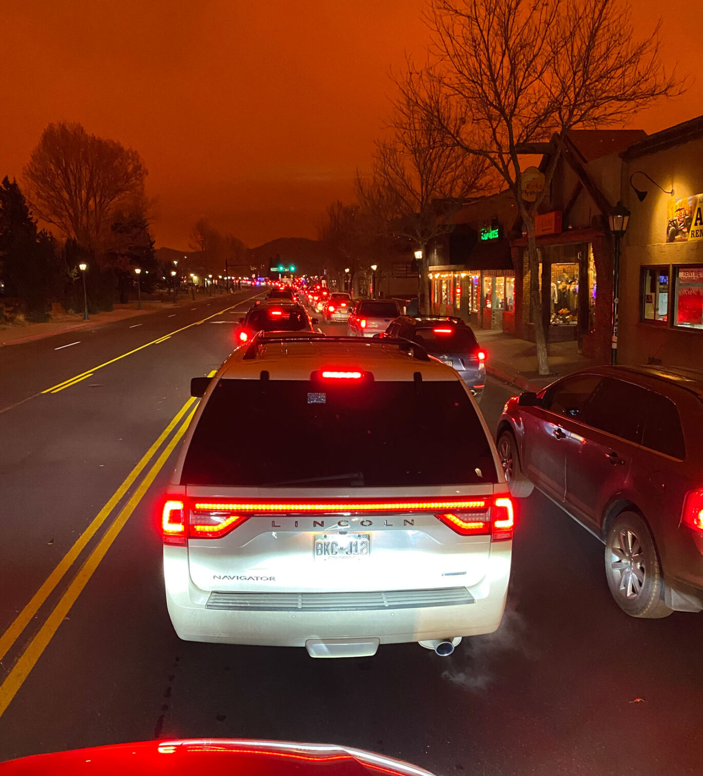 Cars Evacuating Downtown Estes Park